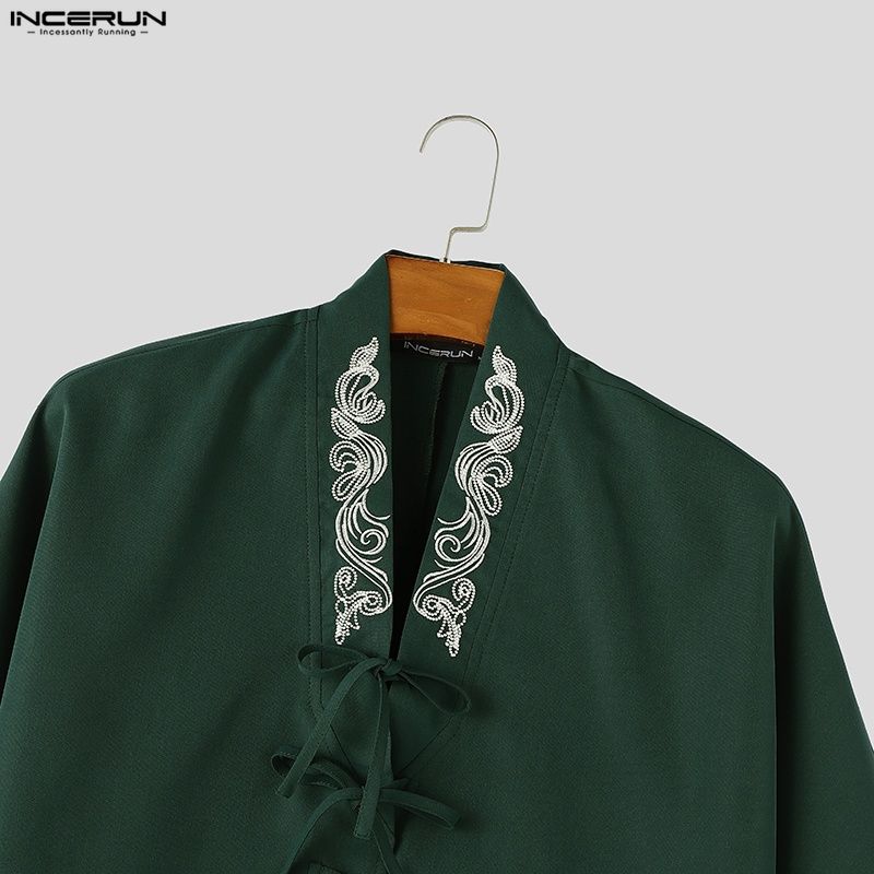 INCERUN Übergroße Herren Reverskragen 3/4 Ärmel Print Retro Knoten Lässig Locker Strickjacke Hemden Oberteile