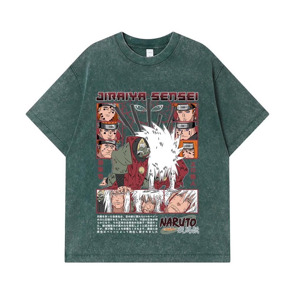 275 GSM Washed T-shirts 100% Cotton Naruto V5 Jiraiya Print Unisex Heavy Cotton T Shirt