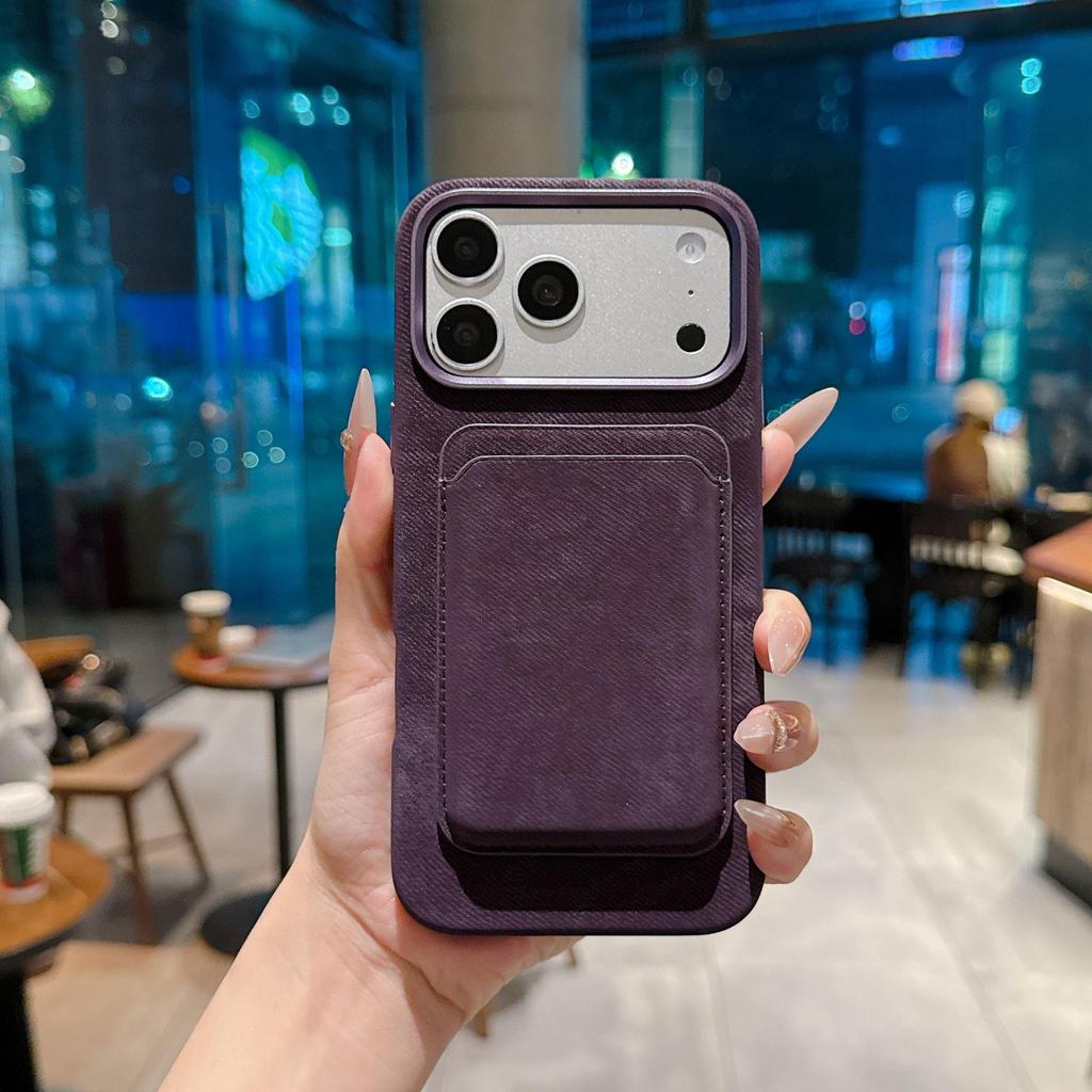 Apple 17 Pro/Pro Max Leather Flannel Phone Case with Magnetic Card Holder