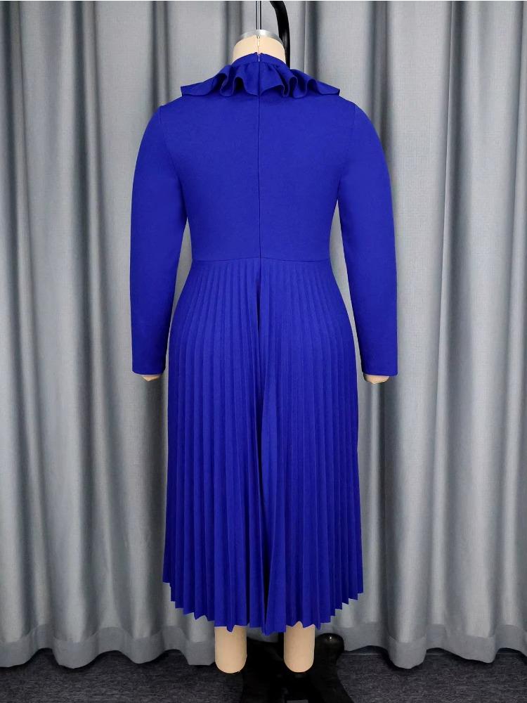 Elegant Women A Line Pleated Dresses Ruffles Big Bow Long Sleeves Church Evening Party Birthday Wedding Guest Autum New Occasion