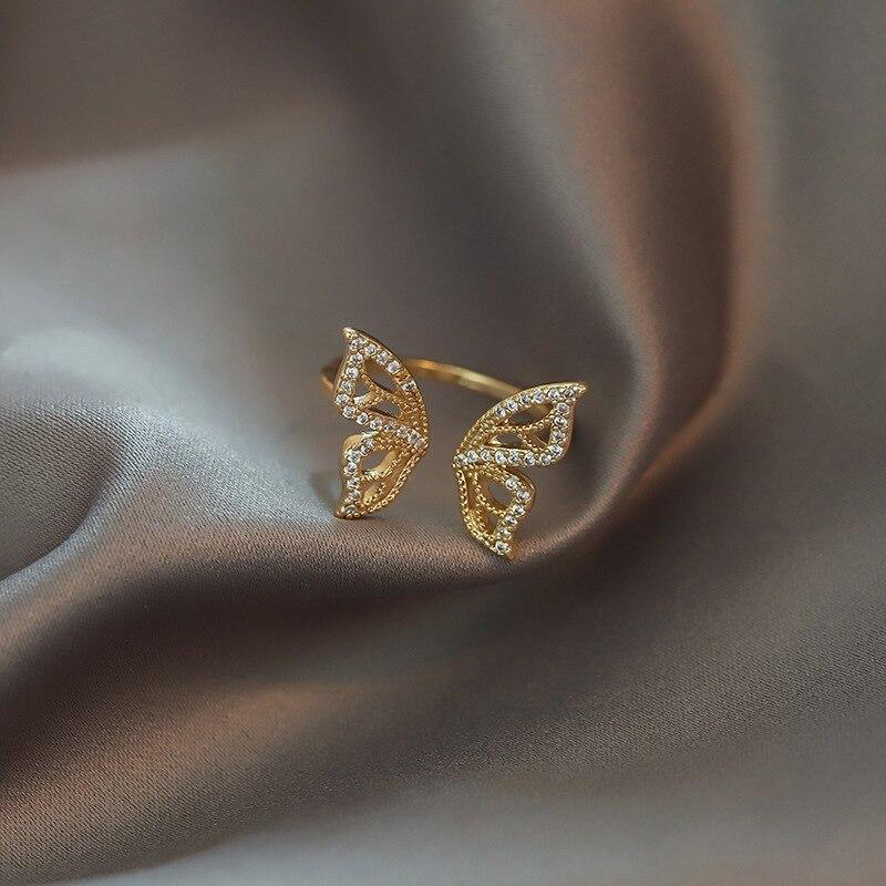 Trendy New Fashion Silver Color Open Dancing Moving Butterfly Rings Dainty Insect Minimalist Rings For Women Girl Jewelry