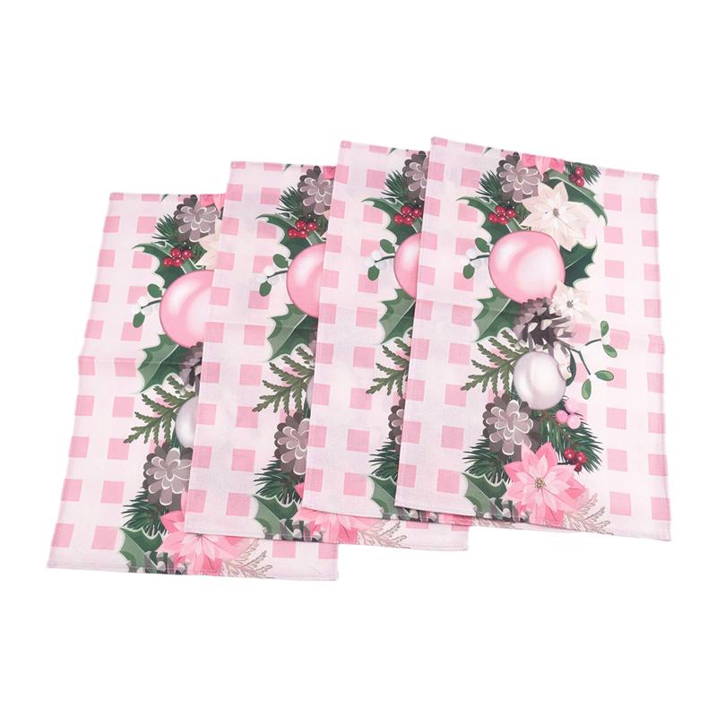 Good-4PCS Xmas Trees Snow Pink Christmas Placemats Winter Table Mats For Kitchen Dining Decoration