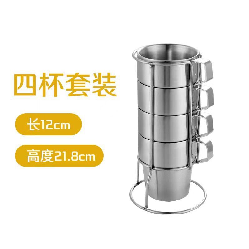Stainless Steel Insulated Coffee Mugs Set of 4(300ML) Double Wall Cups with Handle,Shatterproof Cups for Cold and Hot Beverages