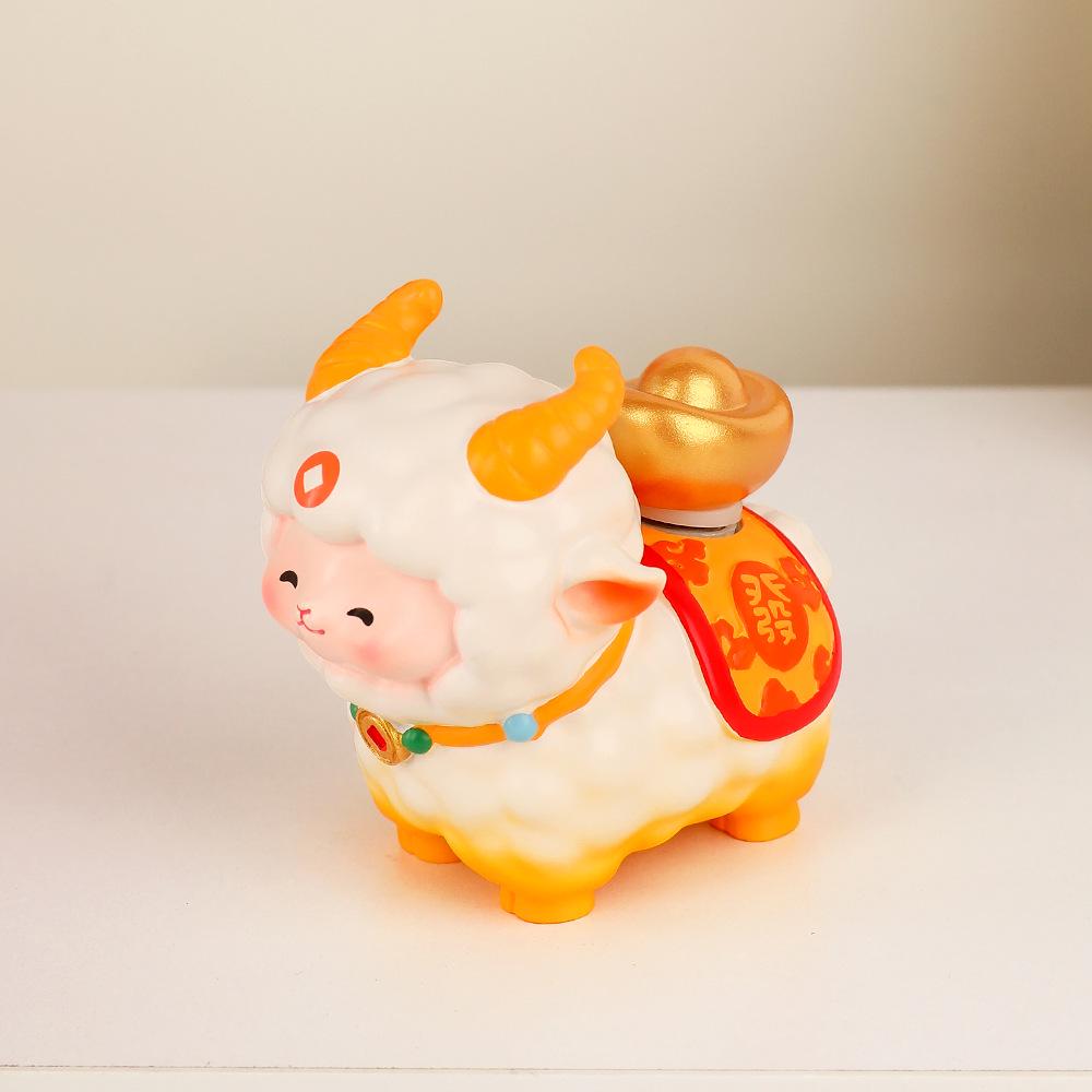 Little Sheep Wealth Spin-and-Win Resin Figurine: Year of the Sheep Zodiac Creative Desk Decoration