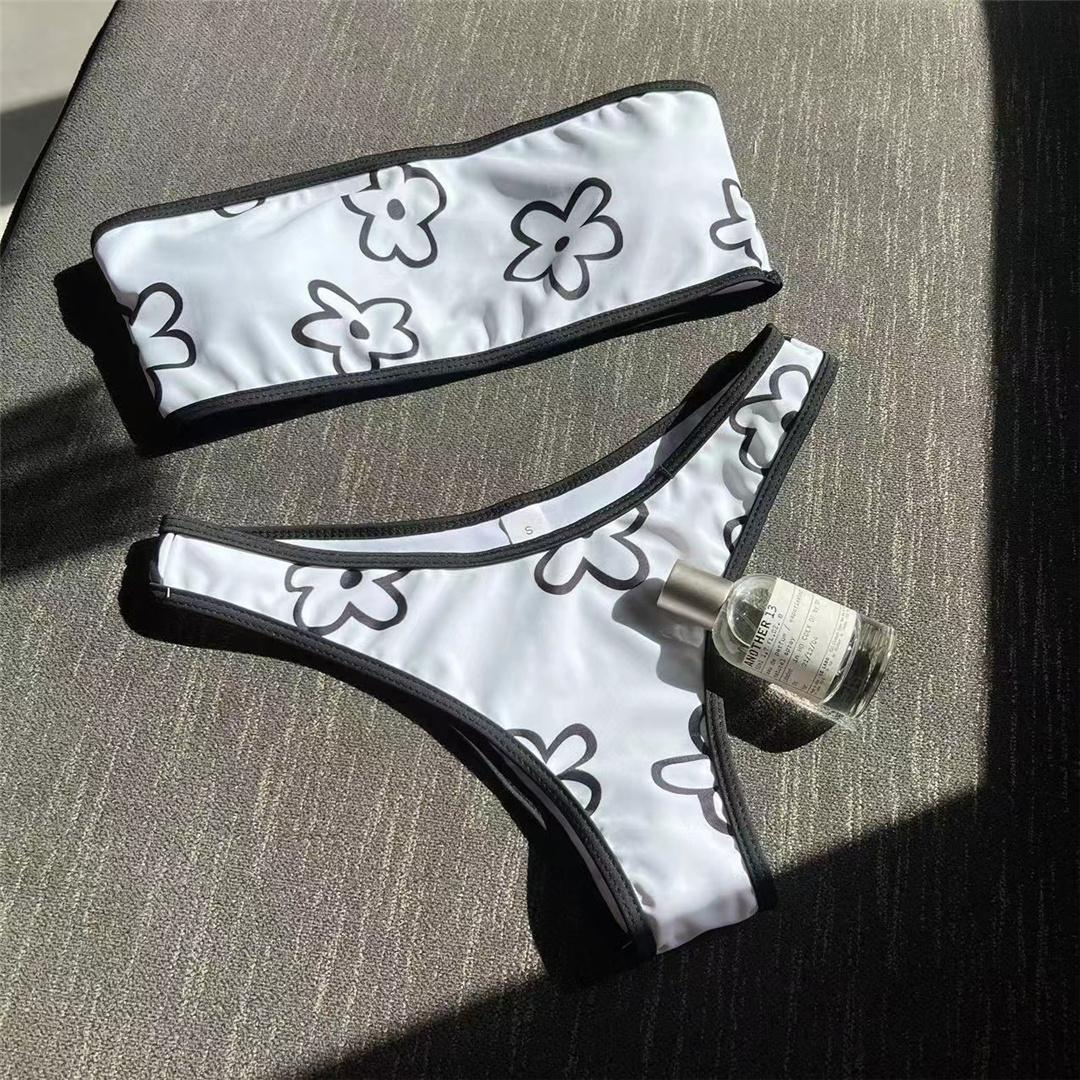 

Сексуальное бикини без бретелек с цветочным принтом, женский купальник, женский купальник из двух частей, комплект бикини с цветами, купальный костюм для плавания L чёрный