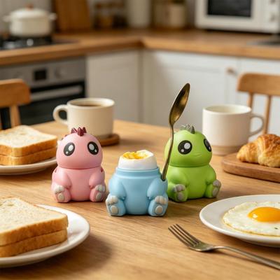 Dinosaur Egg Cup with Removable Lid & Spoon Slot Plastic Egg Holder for Breakfast Party Decor Cute 3D Printed Novelty Kitchen Gadget