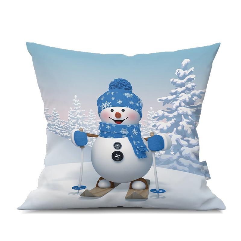 2022 New Christmas Snowman Peach Skin Pillow Case Cute Cartoon Waist Pad Back  Home Decoration