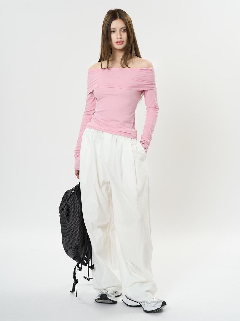 Louvre Spring Korean Style One-Shoulder Slim Fit Casual Top for Women