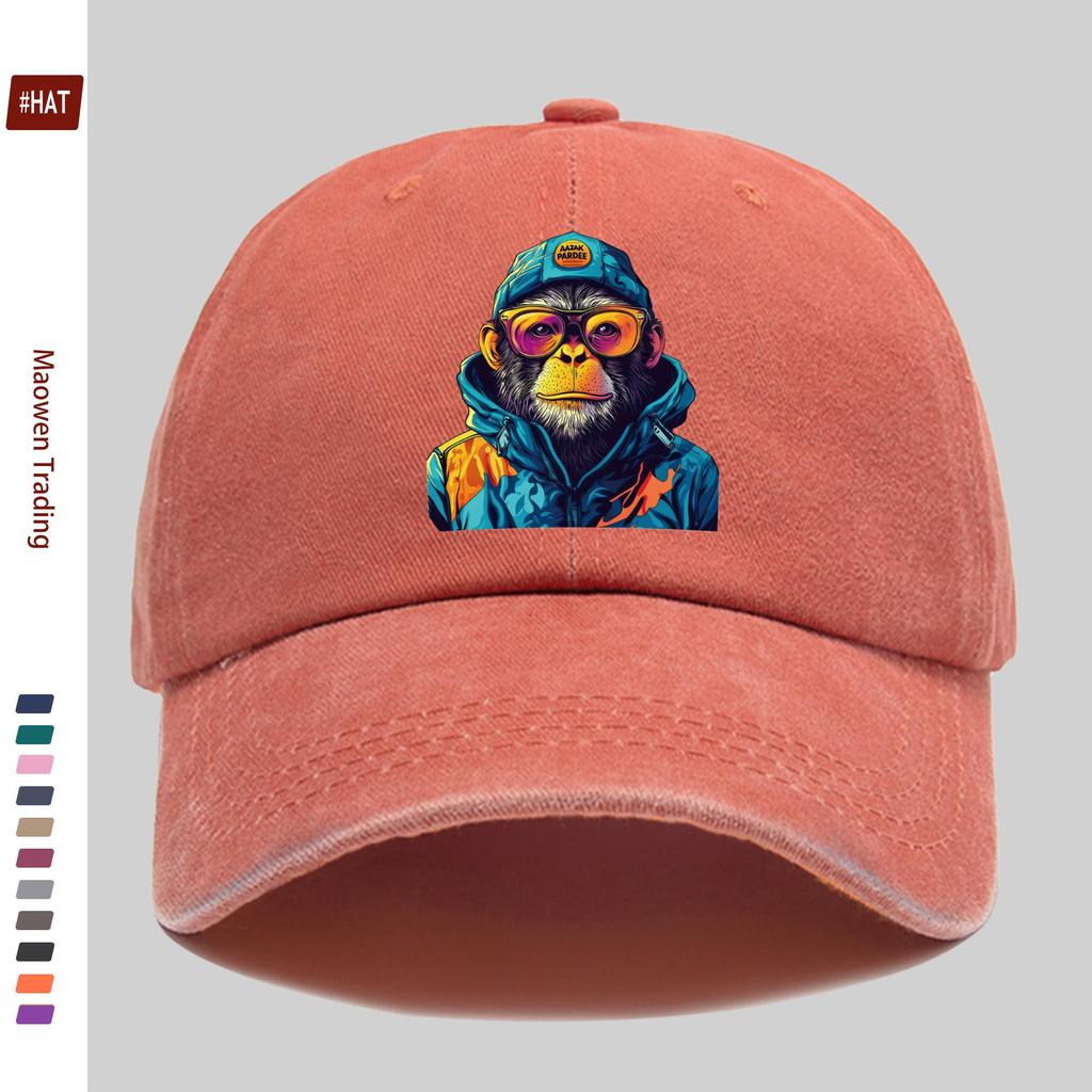 pc Colorful Vintage Monkey Pattern Print Baseball Cap Unisex Casual Vacation Sun Hat Multiple Colors Available Papa Hat Com