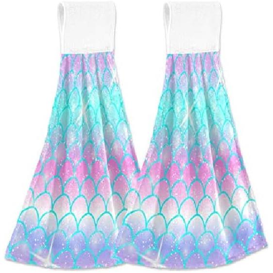 Winter Snowman Owl Kitchen Towels Christmas Snowflake Bathroom Hand Towel Hanging Tie Towel with Loop 2PCS, Soft Absorbent Dish Cloth Fingertip Towel