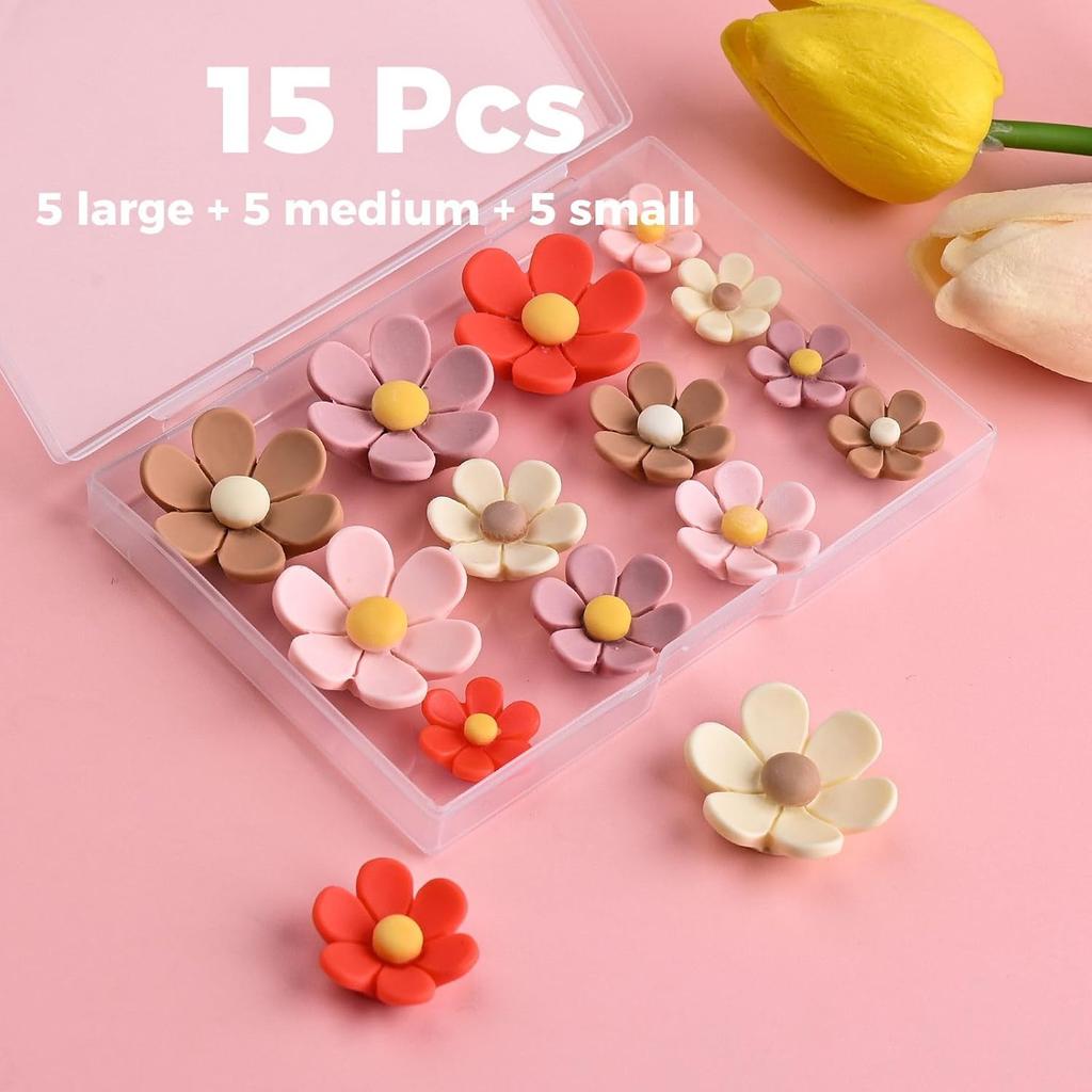 15 Pcs Decorative 3D Flower Fridge Magnets, Cute Magnets for Refrigerator, Locker, Office, Kitchen (5 Large & 5 Medium & 5 Small)
