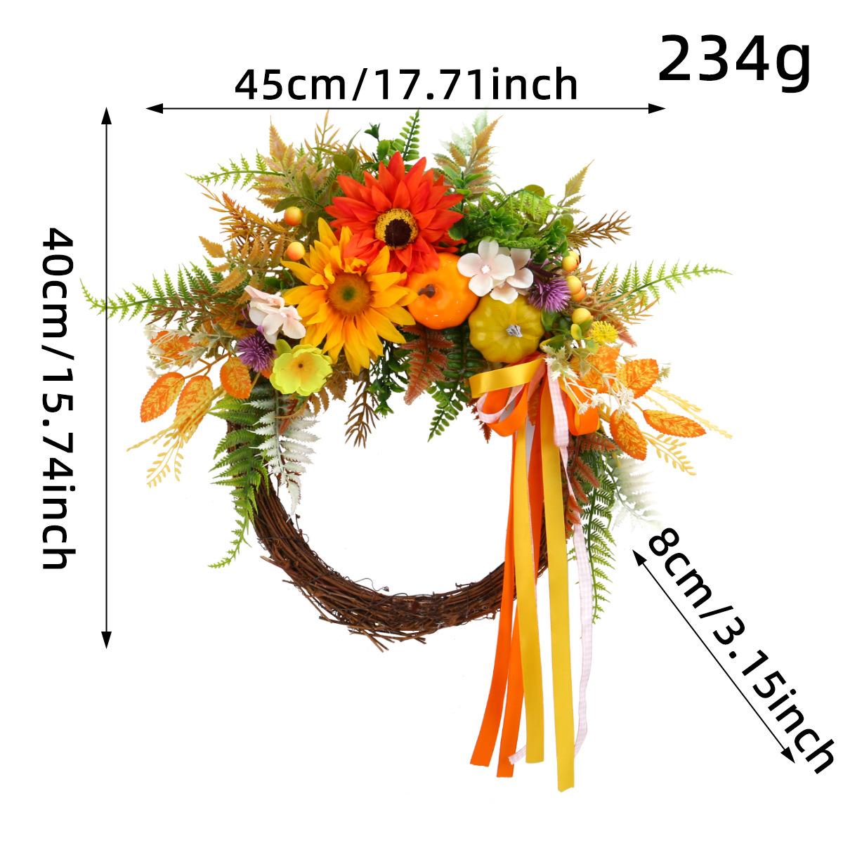 

40x45cm Harvest festival decor front door wreath, pumpkin maple leaves Ears of wheat decor wreath, hello fall decor garland 45cm