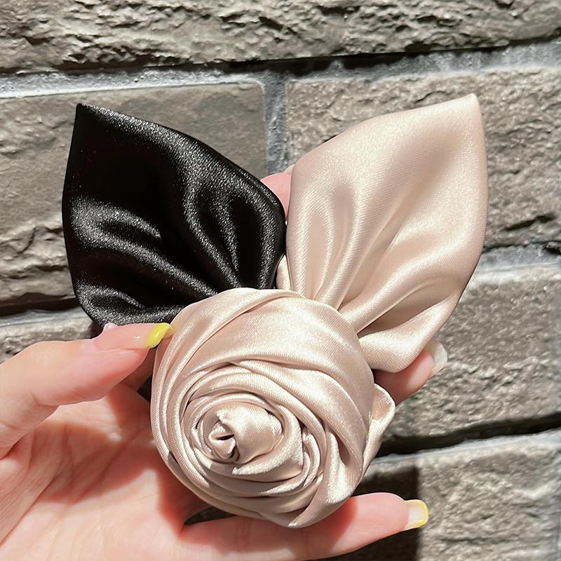 3Pcs Elegant Temperament Satin Rose Hair Clip Three Dimensional Rose Hair Clip Spring Clip Ponytail Hair Clip Ponytail Hair Clip