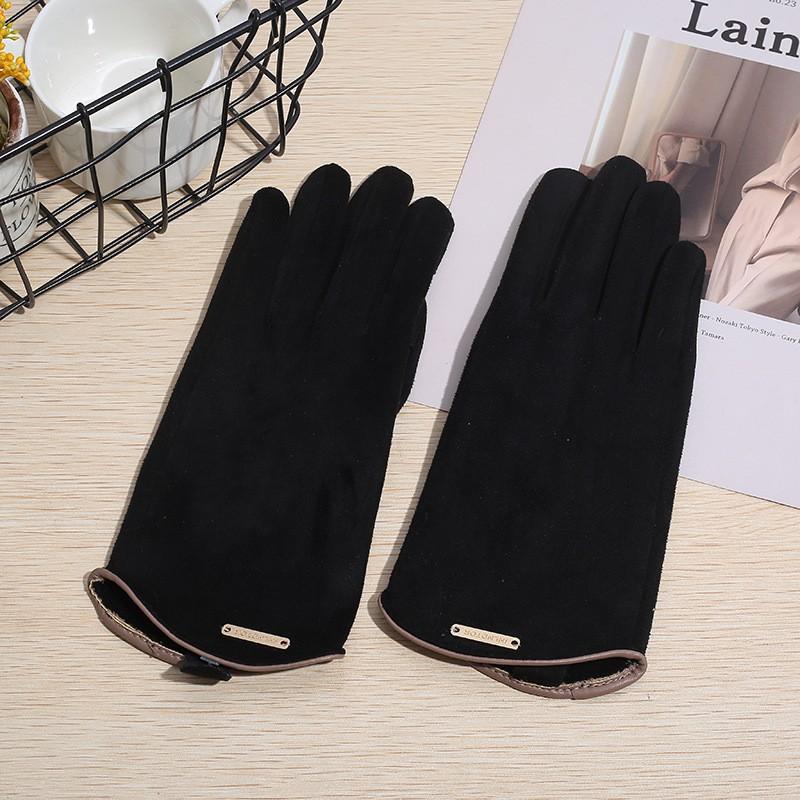 Warm Fleece Lined Winter Gloves Women - Suede Touchscreen Cycling Solid Color