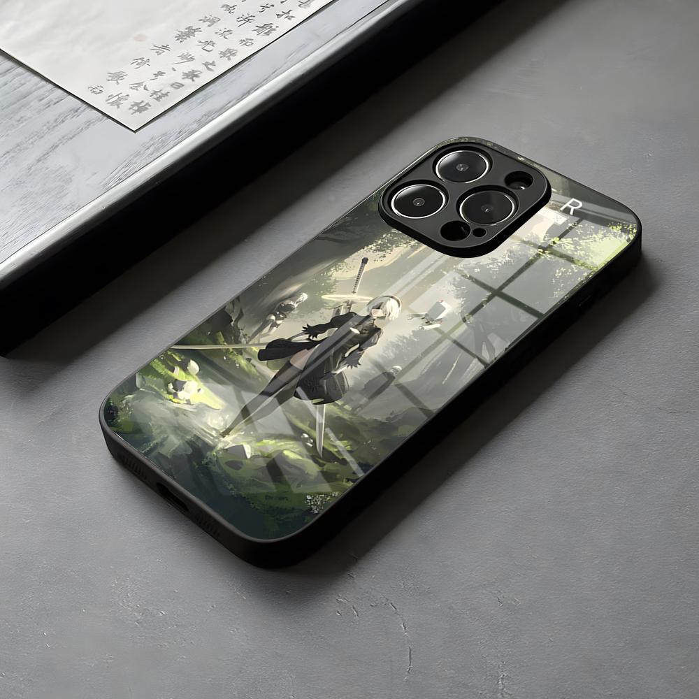 NieR A-Automata 2B Phone Case DIY Printing Glass For IPhone 16 15 14 Pro Max 13 12 Mini 11 X XS XR 8 Plus For Samsung S 25 24 23