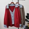 Autumn and Winter New Splicing Denim Knitted Cardigan Temperament High Sense Loose Sweater Jacket Women