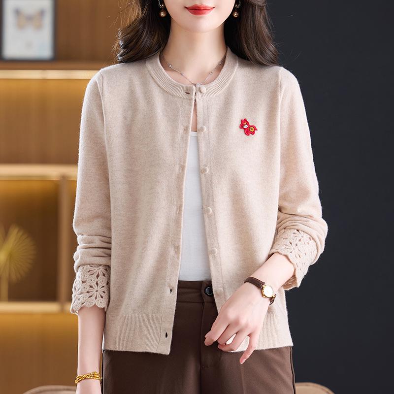 Women's Plus Size Wool Cardigan: Button-Down, Round Neck, Loose Short Style for Autumn/Winter