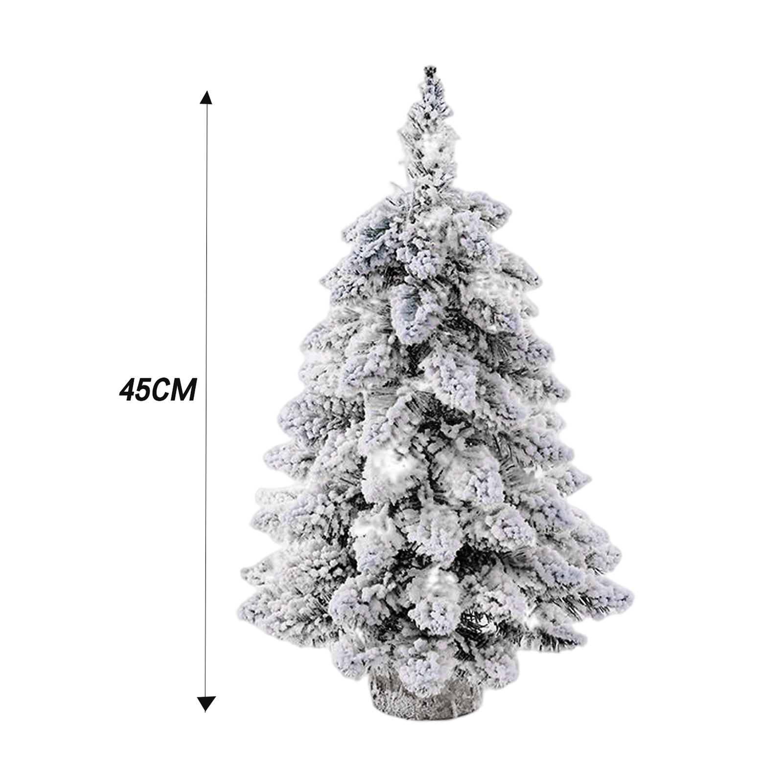 

45cm Mini Christmas Tree with Snowflakes Flocked Tabletop Decor Lighted Xmas Tree with Wooden Base for Home Office Party Holiday 45cm
