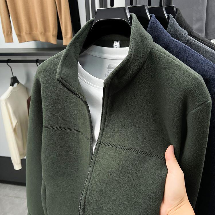 Men's Plus-Size Velvet Fleece Jacket - Autumn/Winter Outdoor Casual Stand Collar