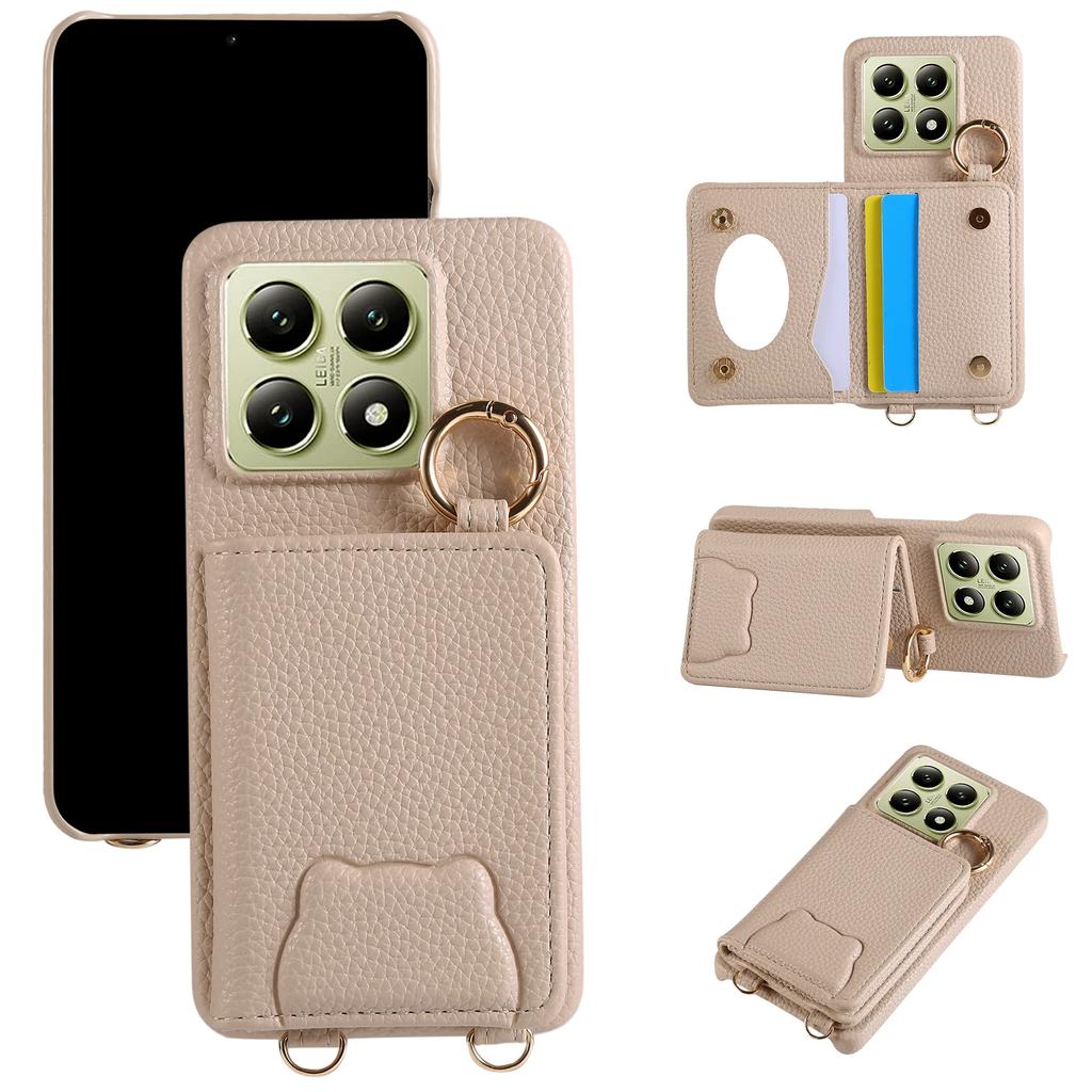 Crossbody Cards Solt Wallet Leather Case For Xiaomi Redmi Note 13 Pro Plus 12 14T 14C 13T 13C POCO X6 Mirror Ring Holder Cover