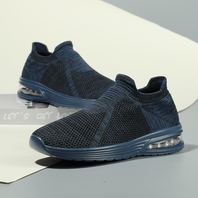

Flying woven mesh men s shoes low-top lazy shoes breathable mesh casual sports couple air cushion running shoes 45 синий