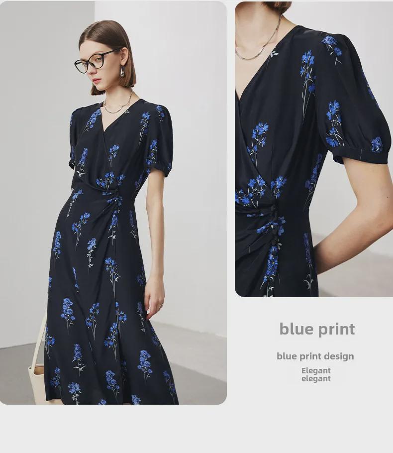 Damen V-Ausschnitt Seidenkleid - Frühjahr/Sommer Kollektion 2025, Kurzärmelig, Gefütterter Doppel-Crepe, 100% Maulbeerseide.
