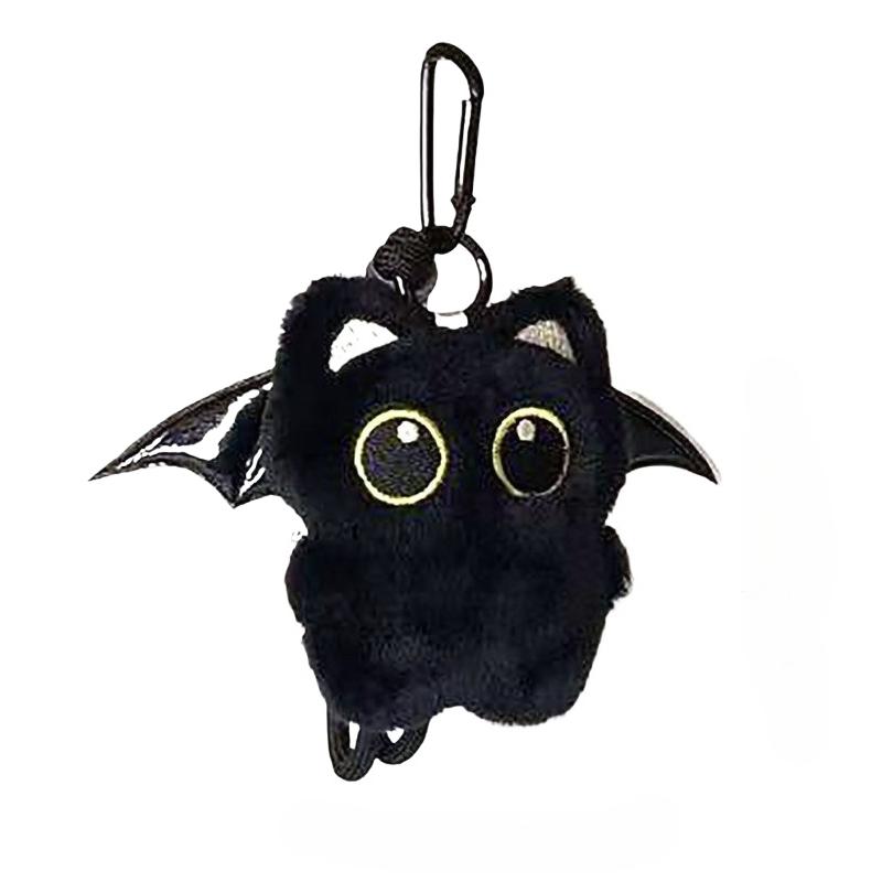 Ghost Wing Black Cat Plush Keychain Kawaii Plushie Animal Pendant Big-eyed Punk Bag Accessories Backpack Charm Couple Gifts