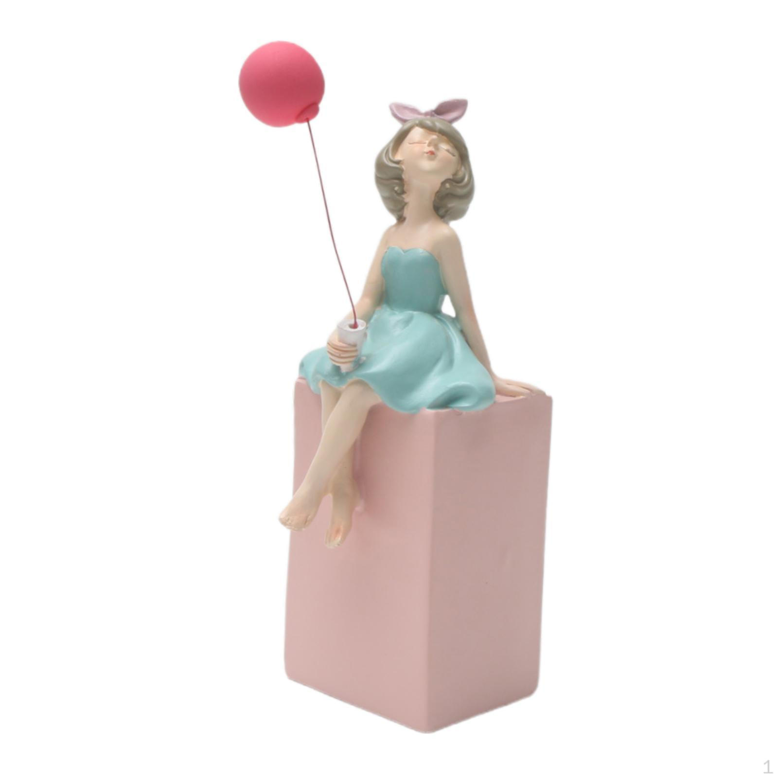 

Balloon Holding Girl Statue Resin Artwork for Home Display Sitting Girl