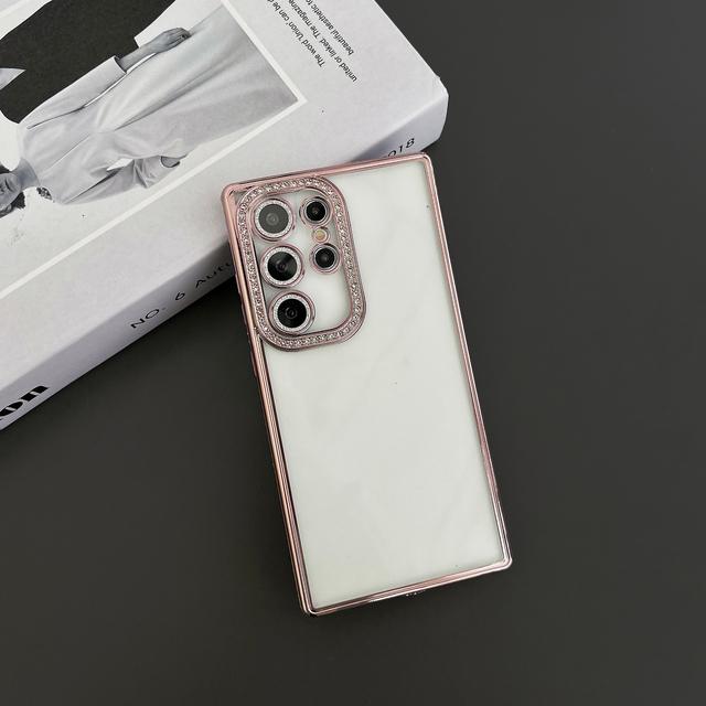 Luxury Plating Glitter Diamond Edge Clear Case For Samsung S24 S23 S22 Ultra Plus Camera Protection Transparent TPU Soft Cover