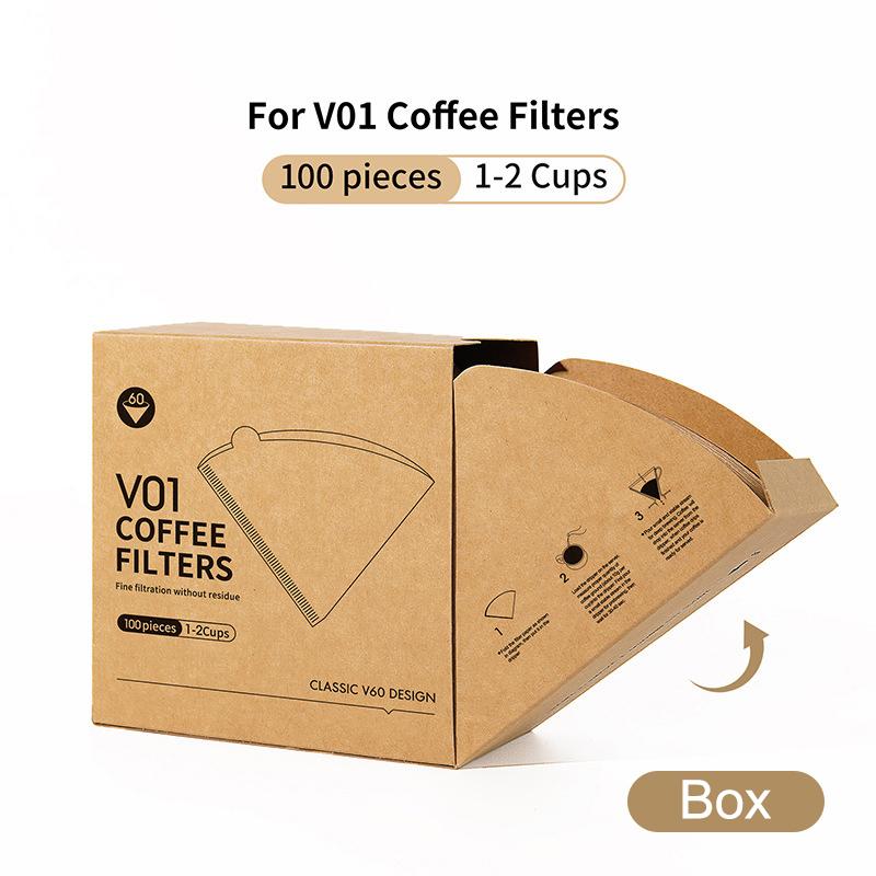 Disposable V Shaped Coffee Filter Paper 100 Sheets Natural Unbleached High Permeability Cone For Hand Drip Coffee Machine