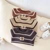 Korean Style Children's Knit Stripe Pullover and Overalls Set for Autumn/Winter