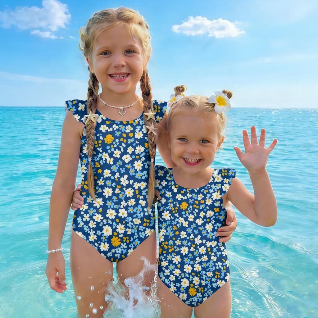 Girls One Piece Swimsuit Floral Print Sleeveless Summer Beachwear Kids Swimwear Comfortable Fit Lightweight Fabric