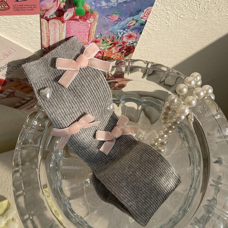 Children's Socks Summer Lolita Wooden Ear Mesh Ribbon Large Bow Mid-tube Socks for Girls