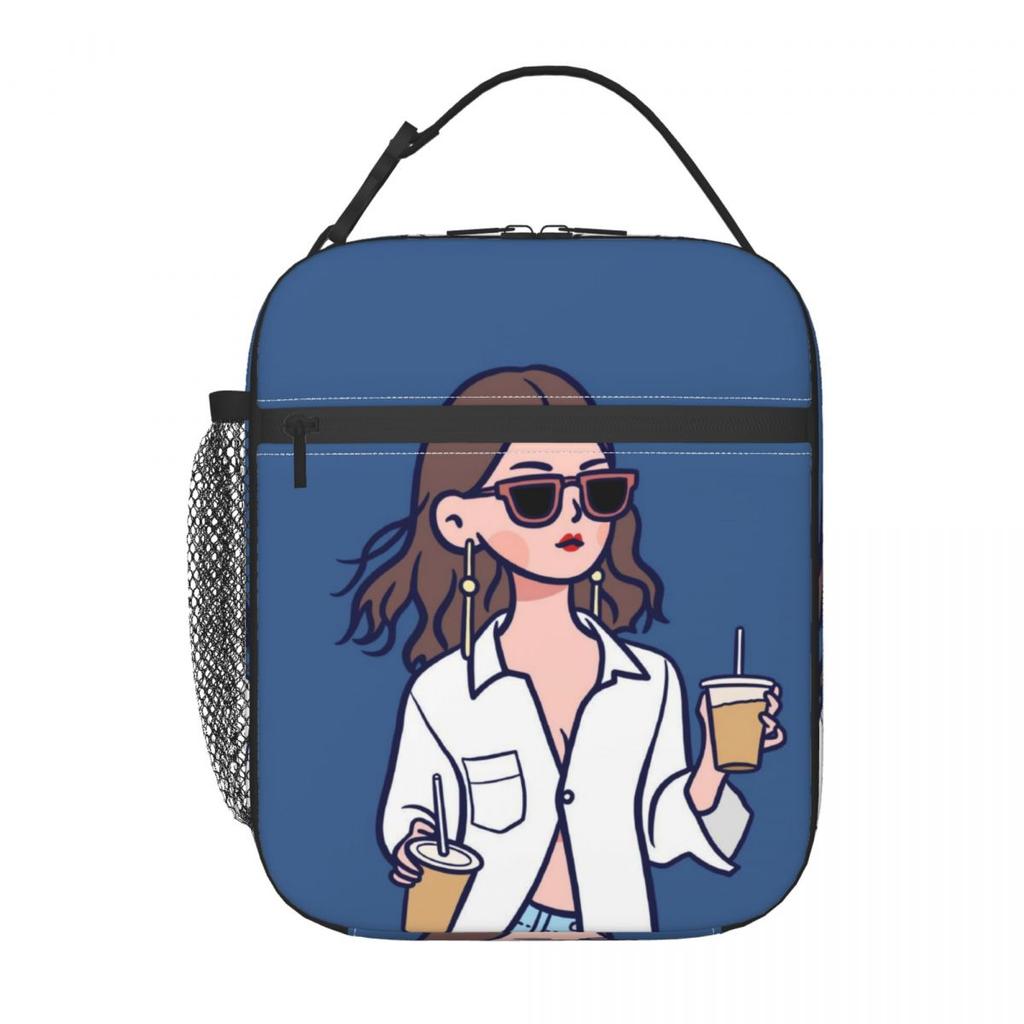 Cartoon Fashion Girl Insulated Lunch Bags for School Office Sport Car Portable Cooler Thermal Bento Box Women Children