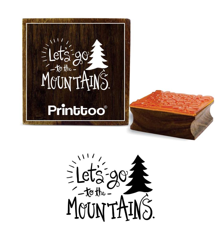 Printtoo Let's Go To The Mountains Word Design Square Wooden Rubber Stamp Print Block-2 x 2