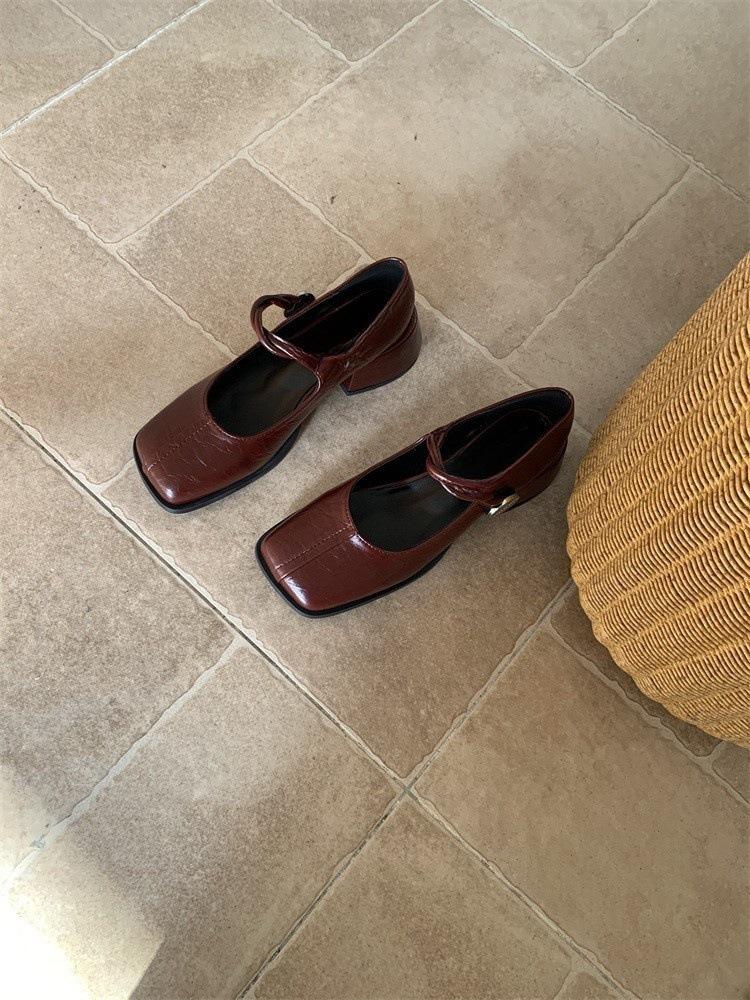 

Ретро толстый каблук с юбкой туфли-лодочки Новые туфли с квадратным носком, с открытой союзкой, на низком каблуке Женские туфли Мэри Джейн 40 бордовый