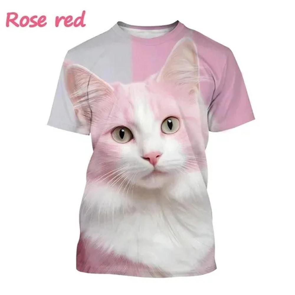 Children's T-Shirt Cute Cat Graphic Girl Round Neck Kids Clothes Fashion Summer Top