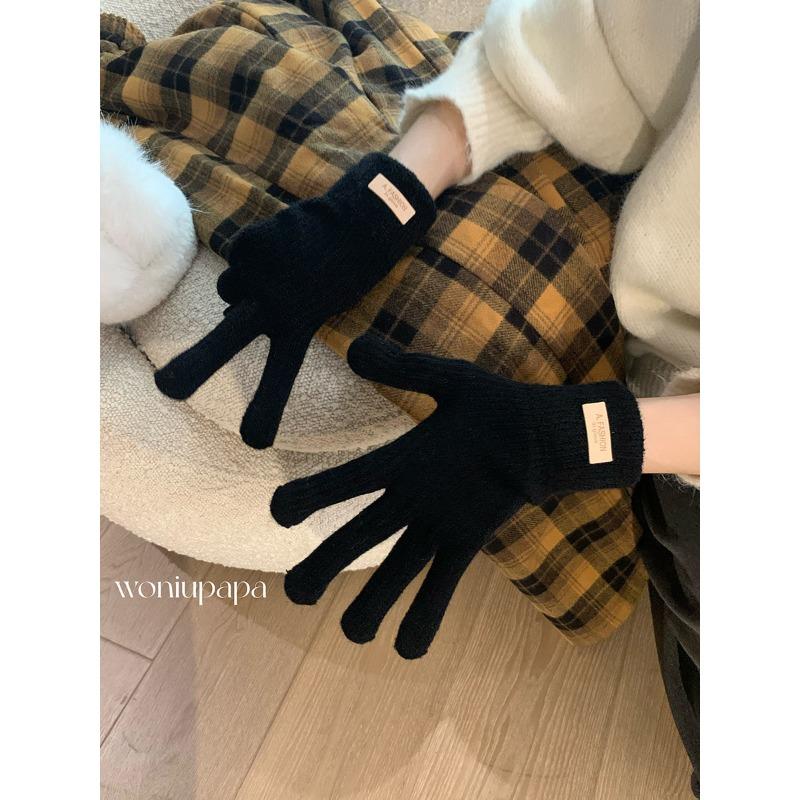 Atmosphere Solid Color Knitted Warm Gloves for Women In Autumn and Winter Korean Touch Screen New Student Versatile Anti Freeze Gloves