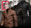 Jachetă de motociclist pentru bărbați, de iarnă, din piele PU, cu guler înalt, croială slim fit - Stil European & American