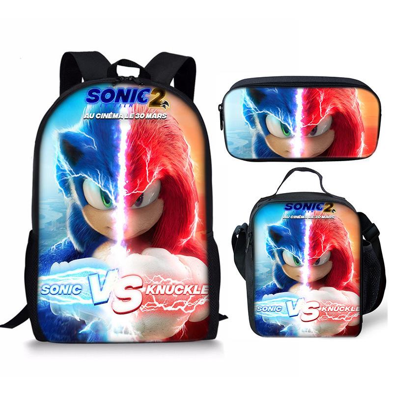 Backpack Sonic Elementary School Bag Lunch Bag Pencil Case Three-Piece Set