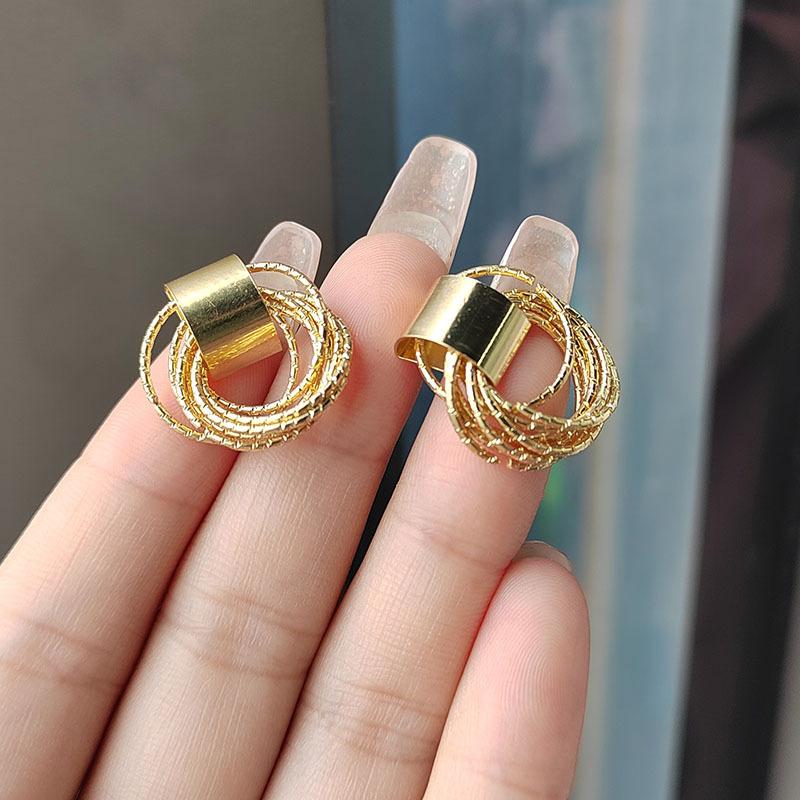 Women Simple Fashion Hollow Circle Multi Layer Wrapped S925 Silver Pin Earrings