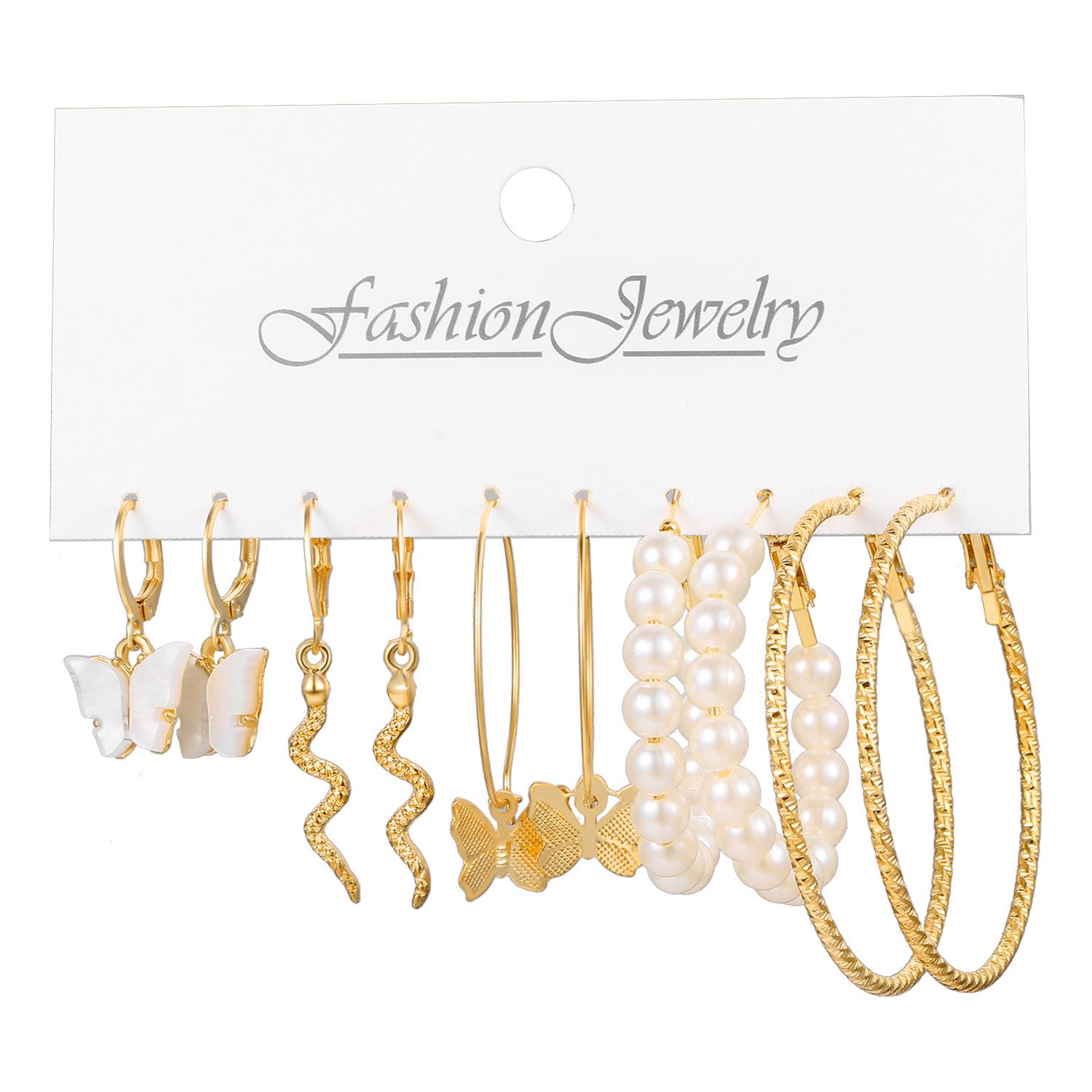 

Серьги из 5 предметов, серьги-гвоздики в форме змеи из ретро-сплава, креативный простой комплект акриловых сережек Alloy resin earrings