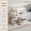 Double Layer Microwave Oven Storage Rack - Multi-functional Kitchen Countertop Shelf with Pull-out for Rice Cooker