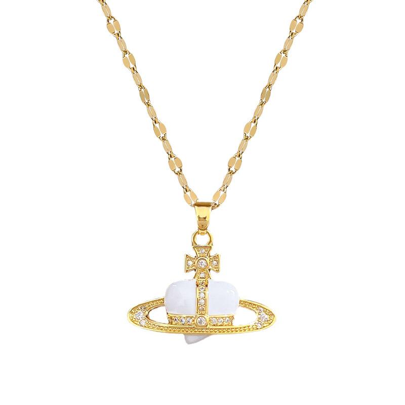 Acciaio al Titanio Pianeta Amore Pieno di Diamanti Lusso Banchetto Matrimonio Collana Versatile da Donna Catena per la Clavicola Acciaio al Titanio