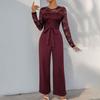 Fashion Women Jumpsuit Ladies Clothes Lace Stitching Zip-up Lace up Jumpsuit