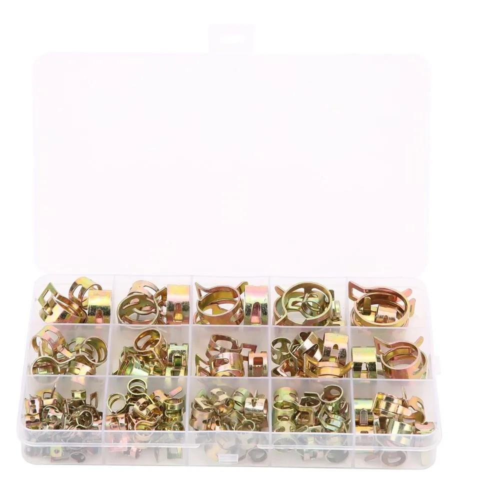 

115 шт. Коробка 15 размеров 6-22 мм/пружинный хомут для шланга, хомут для водопроводной трубы, крепеж золотой