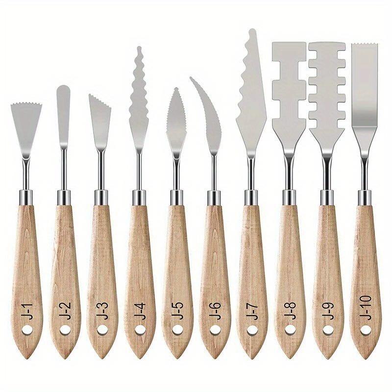 

10Pcs/Set Painting Knives with Wood Grip Handle Stainless Steel Palette Knife Set Oil Painting Metal Knives Color Mixing Scraper