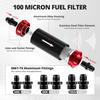 EVIL ENERGY Inline Fuel Filter 100 Micron With 6AN 8AN 10AN Adapter&Bracket Clamp 50MM Universal Red