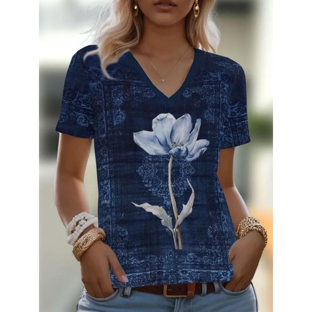 Casual Loose V-neck Top Women's Versatile Short-sleeved Fashion Breathable T-Shirts Women’s