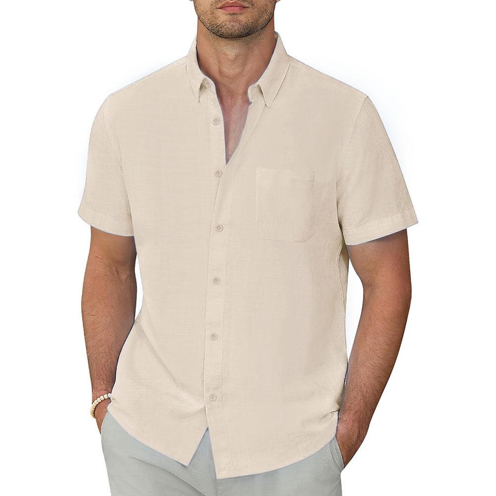 

Мужская футболка с коротким рукавом Лето Новинка Горячая Распродажа Повседневная с отложным воротником Простая стильная рубашка Хлопок Лен Дышащая Уютный топ S бежевый